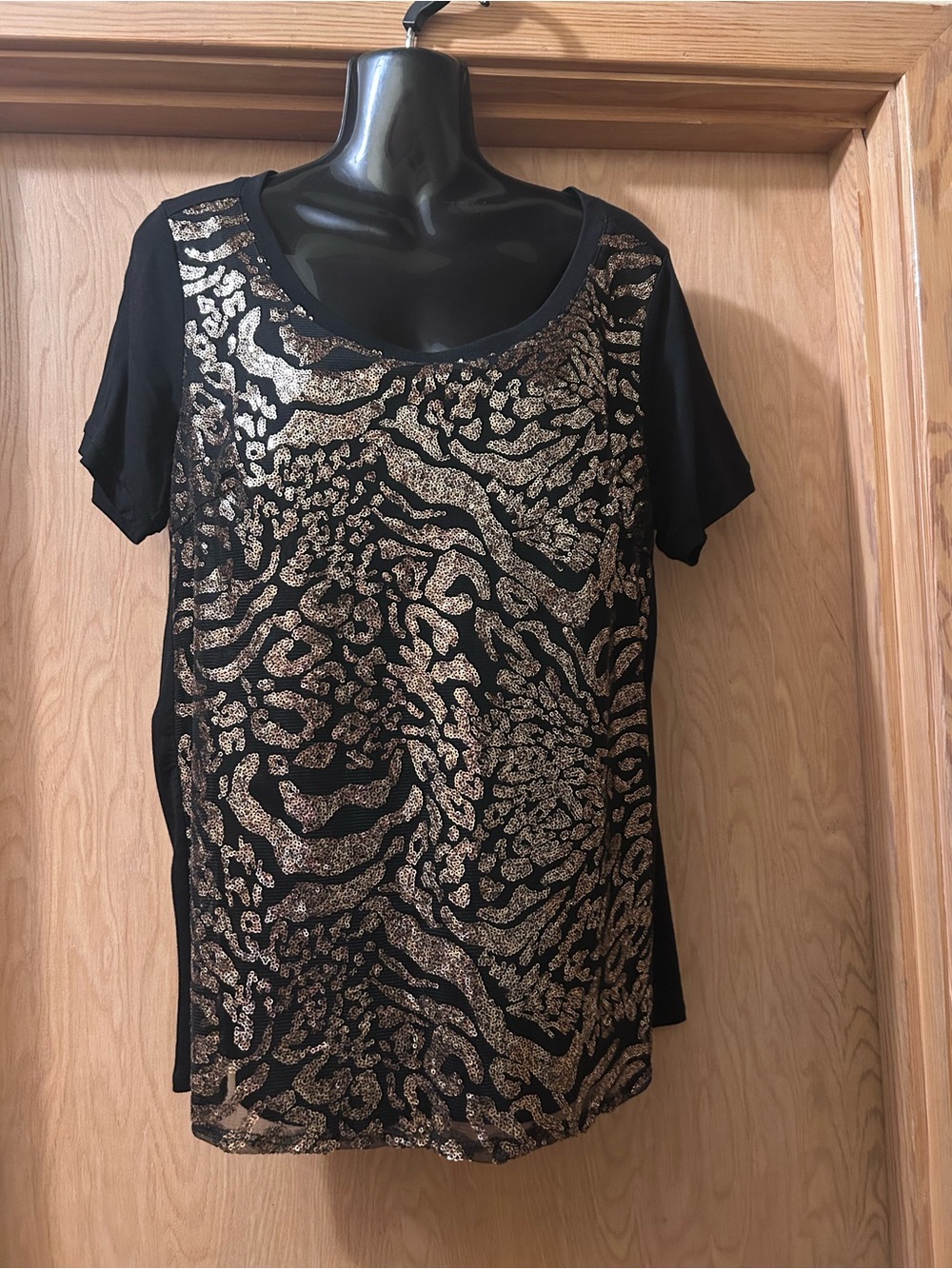 Bob Mackie Black and Metallic Sequin Design Blouse